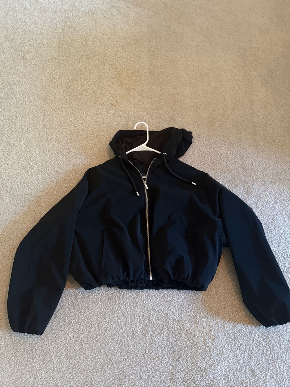 Zara Black Hooded Cropped Windbreaker Jacket